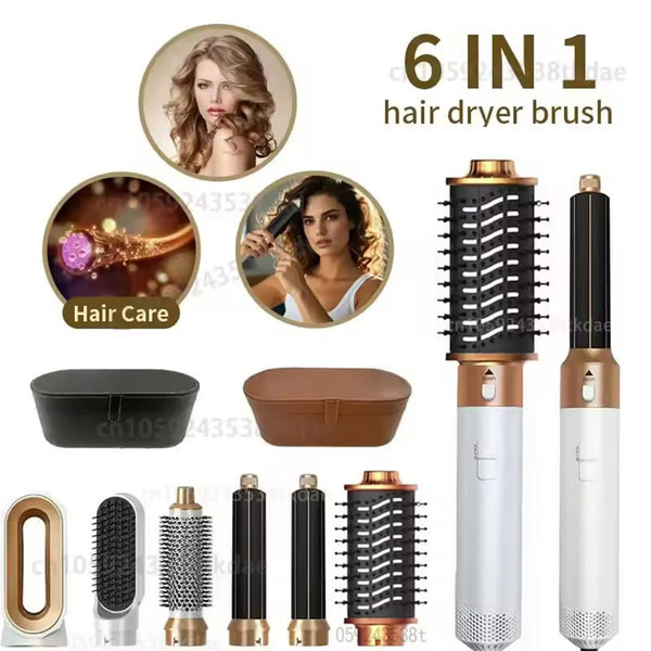 6 in 1 Hair Dryer One Step Professional Hot Air Comb Set Styling Air Curling Iron Hair Straightener Hair Styling Tool Hair Dryer